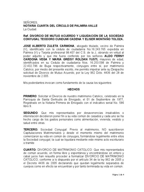 Solicitud De Divorcio Aldo Ferny Pdf Divorcio Propiedad De La