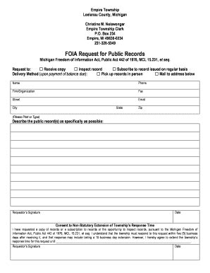 Fillable Online Foia Request Form Leelanau County Fax Email Print