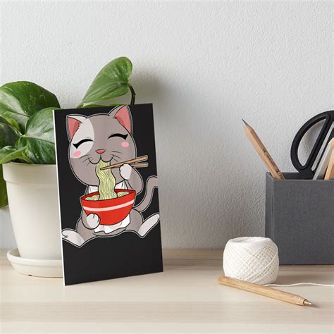 Lámina rígida Gato japonés Kawaii Imprimir Gato comiendo Ramen Anime