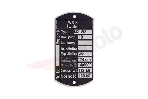 Tabliczka znamionowa WSK 175 M21W2 silnik W2 1978 275062 za 27 73 zł z