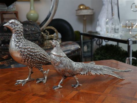 Set Of Six Silver Plate Birds At 1stdibs