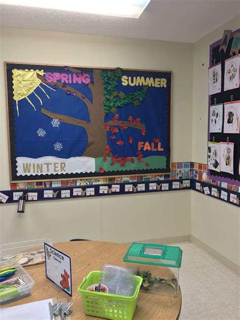 Seasons Bulletin Board For My Classroom Autumn Summer Classroom Seasons