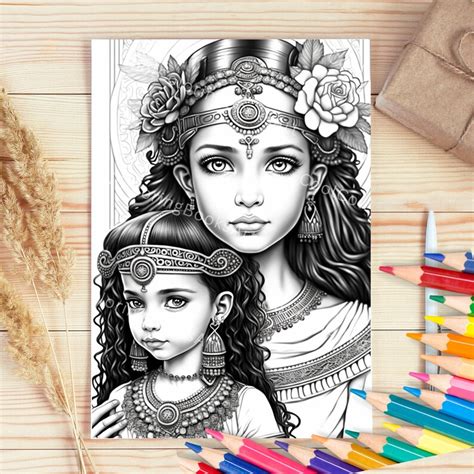 20 Egyptian Queen Coloring Page Adults Kids Coloring Page Grayscale