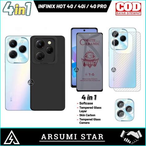 Jual Paket 4in1 Softcase Infinix Hot 40 Pro Hot 40i Hot 40 Casing Case Silikon Slim Black