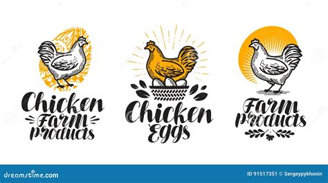 Chicken Hen Label Set Poultry Farm Egg Meat Broiler Pullet Icon