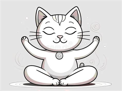 Abstract Line Art Cute Cartoon Cat Doing Yoga Doodle Cat Illustration