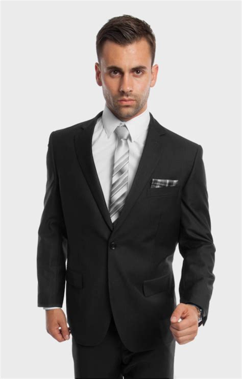 Black 2 Button Twill Modern Fit Suit For Men Flex Suits