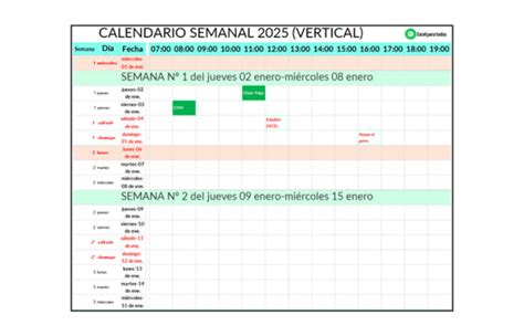 Calendario Por Semanas 2025 En Excel Descarga Gratis