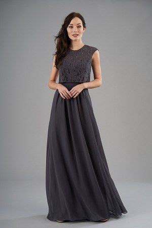 B203061 Jewel Neckline Lace Poly Chiffon Long Bridesmaid Dress