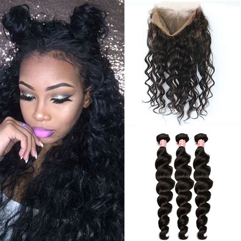 Human Hair Bundles With Closure 360 Lace Frontal With Bundle 3 Bundles Loose Wave Brazilian