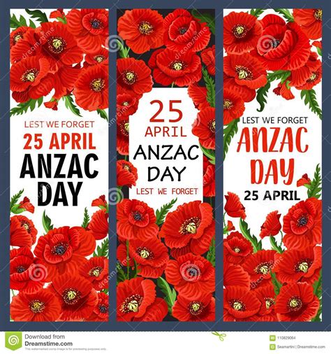 Anzac Day Banderas De La Memoria De La Guerra Del Vector De La Amapola