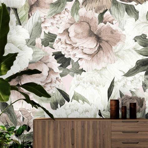 Bouquet Of Peonies Mural Dark Floral Wallpaper Etsy