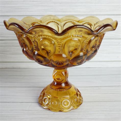 Vintage Le Smith Moon And Stars Amber Pedestal Fruit Bowl Gold Dish 65 T Ebay