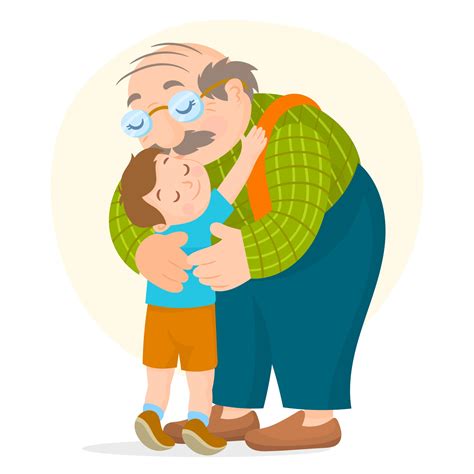 Smiling Grandfather Hugging His Grandson With Love 3546335 Vector Art