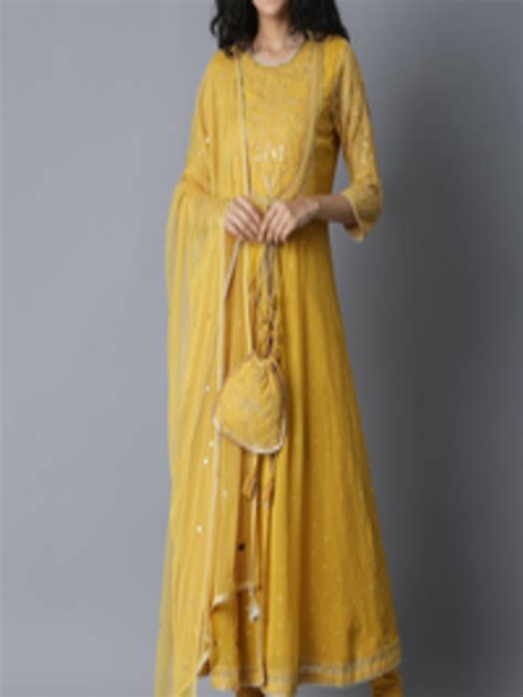 Buy Wishful Women Mustard Yellow Ethnic Motifs Sequinned Kurta With