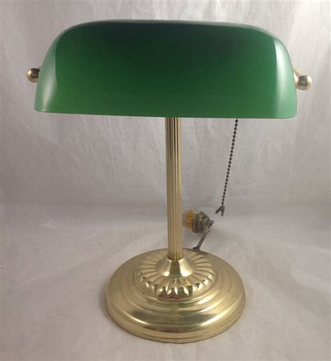 Bankers Lamp With Green Glass Shade Brass Finish Brass