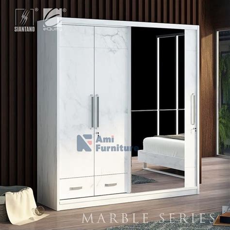 Jual Lemari Pakain Lemari Baju 4 Pintu Kombinasi Sliding MARBLE 4D