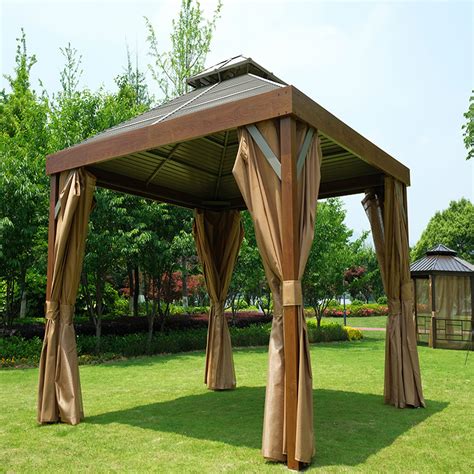 Metal Gazebo Aluminum Permanent Double Tier Roof Outdoor Hardtop Gazebo ...