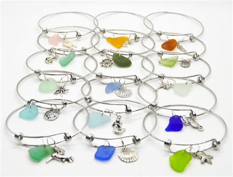 Customize Lake Erie Beach Glass Bracelet Sea Glass Charm Bracelet Nautical Bracelet Genuine