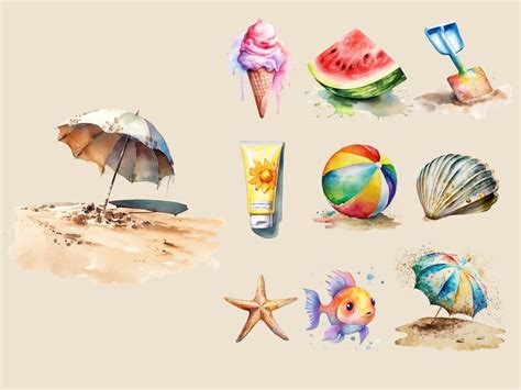 Tropical Watercolor Clipart Summer Clipart Beach Clipart Etsy