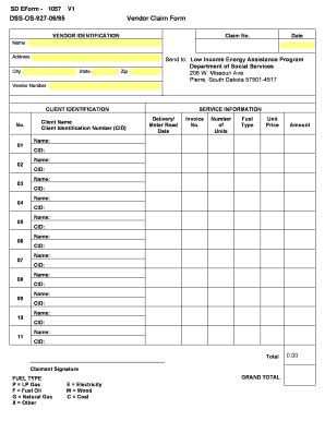 Fillable Online State Sd Vendor Claim Form State Of South Dakota