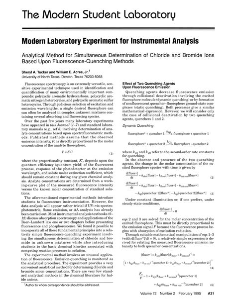 Modern Laboratory Experiment For Instrumental Analysis Analytical Method For Simultaneous