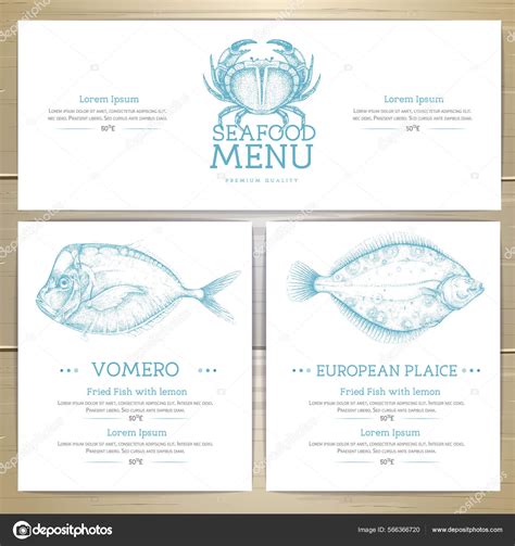 Seafood Restaurant Menu Design Hand Drawing Fish Vector Illustration