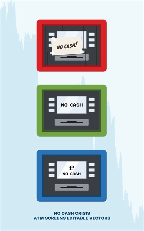 Set Of Atm Machine Screens With No Cash Sign Flat Design Banknotes