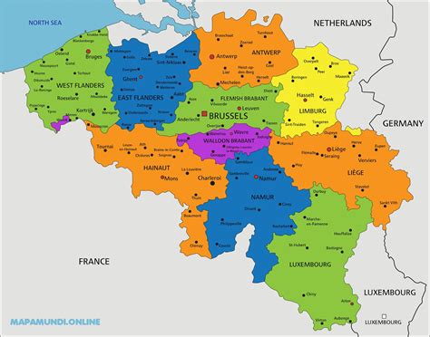 Mapa de Bélgica Político Físico Para Imprimir 2022