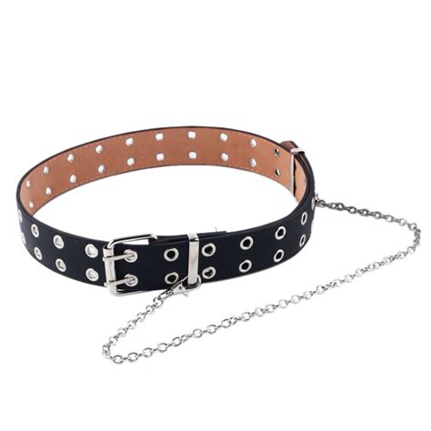 Double Eyelet Belt With Chain Black · Megoosta Fashion · Free