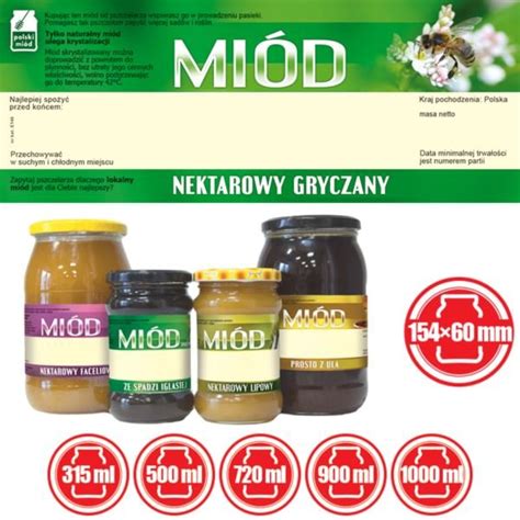 Paczka dużych etykiet na miód gryczany 100szt wzór E146 BEE HONEY