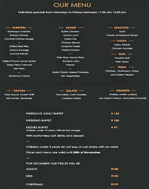 The Village Buffet Menu Menu For The Village Buffet Cbd Cape Town Zomato Sa