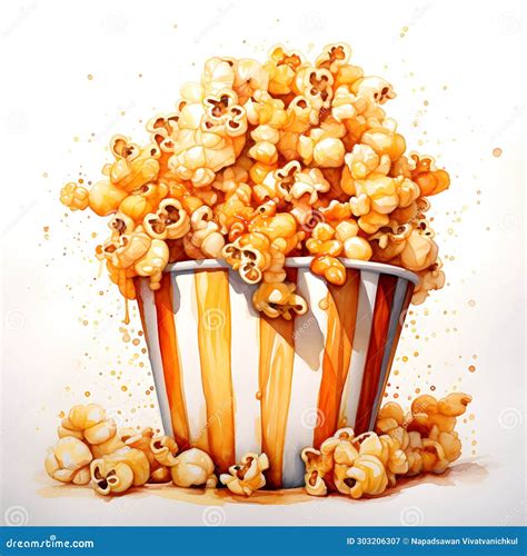 Watercolor Painting Of A Bucket Of Popcorn Stock Illustration Illustration Of Food