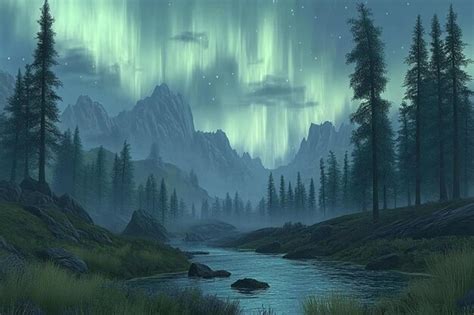 Aurora Borealis Above A Serene Ancient Forest Glade Premium AI