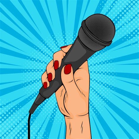 Fille Ou Femme Main Tenir Illustration Vectorielle De Microphone Dessin