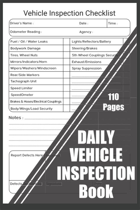 Daily Vehicle Inspection Report Book Vehicle Inspection Checklist Log