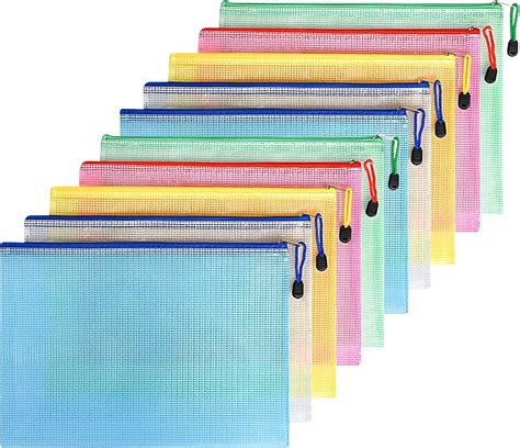 FYY A5 Plastic Zip Wallets Folder 10PCS Mesh Zipper Pouch Document