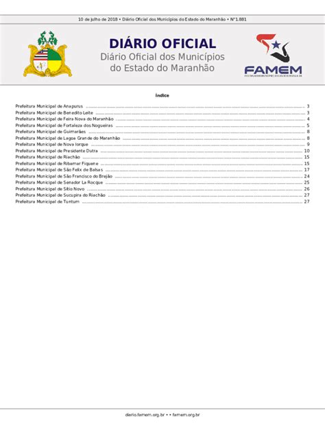 Fillable Online Dirio Do Municpio Prefeitura Municipal De Anapurus