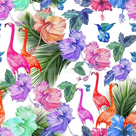 Modelez Les Fleurs Tropicales Le Palmier Et Les Oiseaux D Aquarelle