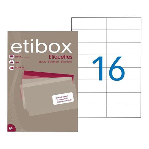 ETIBOX 1600 étiquettes blanches autocollantes 105 x 37 mm Chez