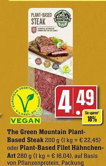 The Green Mountain Plant based Steak Oder Plant based Filet Hähnchen