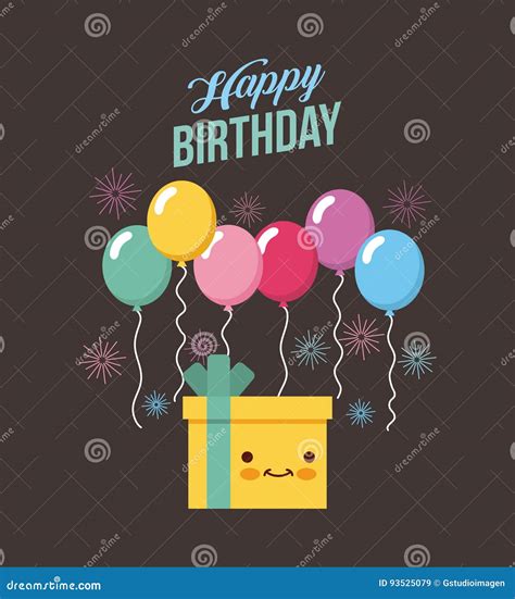 Happy Birthday Kawaii Ballons Stock Vector Illustration Of Cartoon