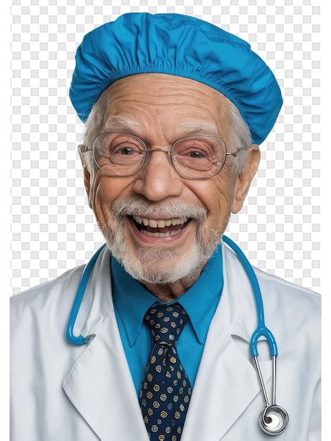 Premium Psd An Old Man Wearing A Blue Hat And A Blue Apron With A White Lab Coat