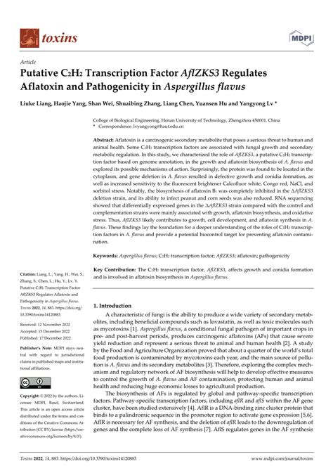 Pdf Putative C H Transcription Factor Aflzks Regulates Aflatoxin