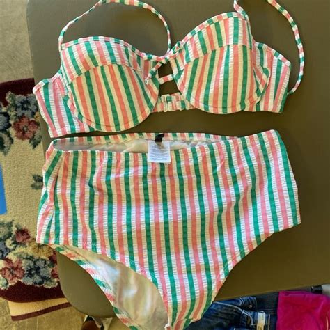 J Crew Swim J Crew Puckered Strip Bikini Set Poshmark