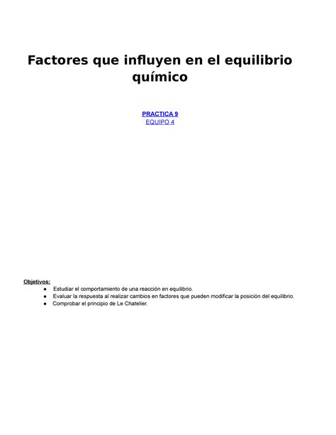 Pre Reporte 9 Eq 4 Factores que influyen en el equilibrio químico