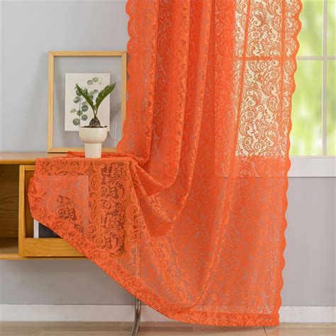 Aligogo Orange Sheer Curtains 72 Inches Long Set Of 2 Cozy French Door Lace Curtain