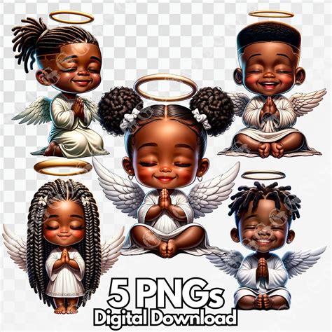 African American Praying Angels Boys and Girls PNG Bundle, Religious ...