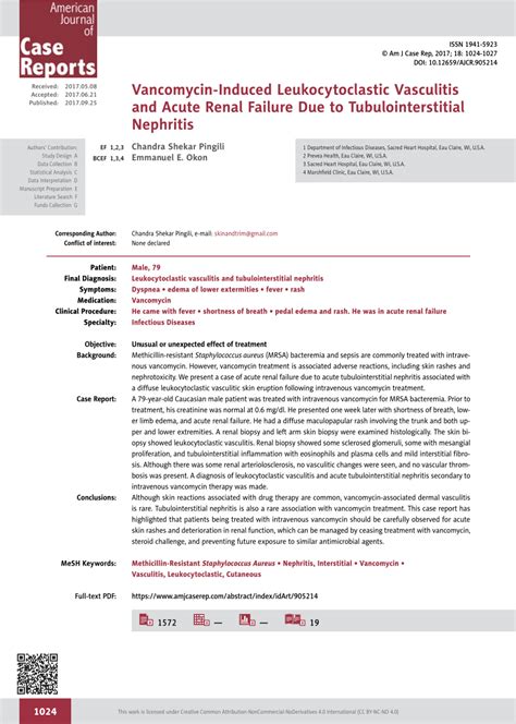 PDF Vancomycin Induced Leukocytoclastic Vasculitis And Acute Renal