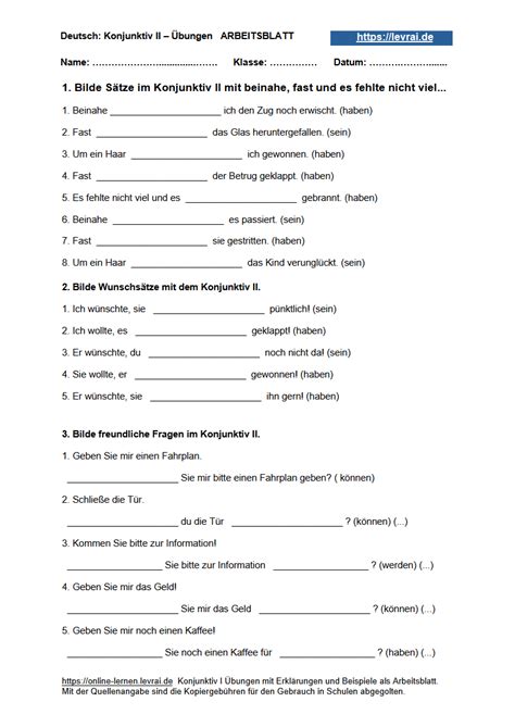 Konjunktiv I Und Konjunktiv Ii Arbeitsbl Tter